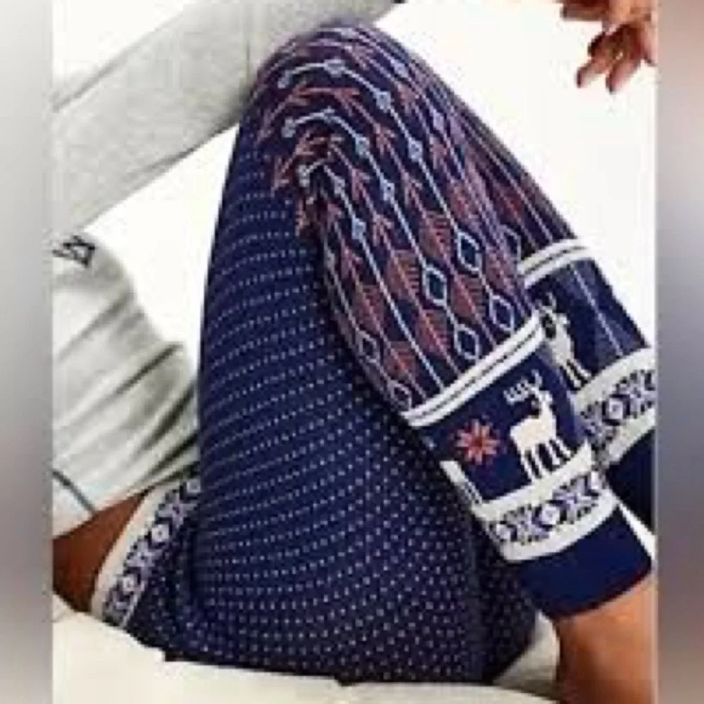 NWT Free People Ski Cozy Blue Patterned Thick Leggings